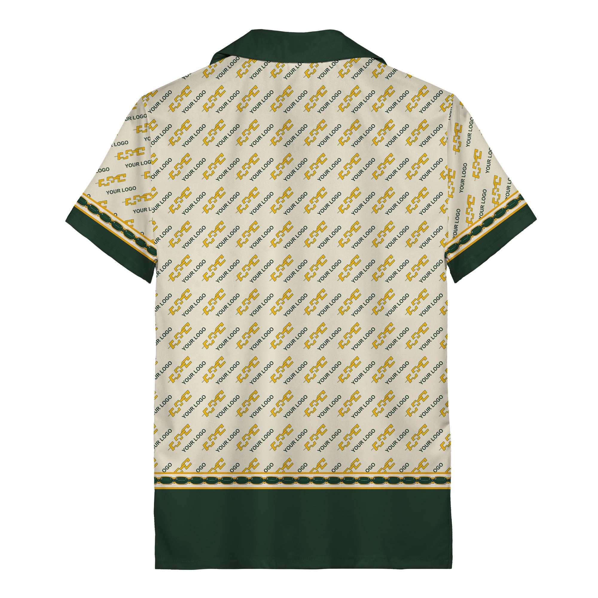 Custom Logo & Chain Link Pattern Green Gold Repeat Hawaiian Shirt for Men