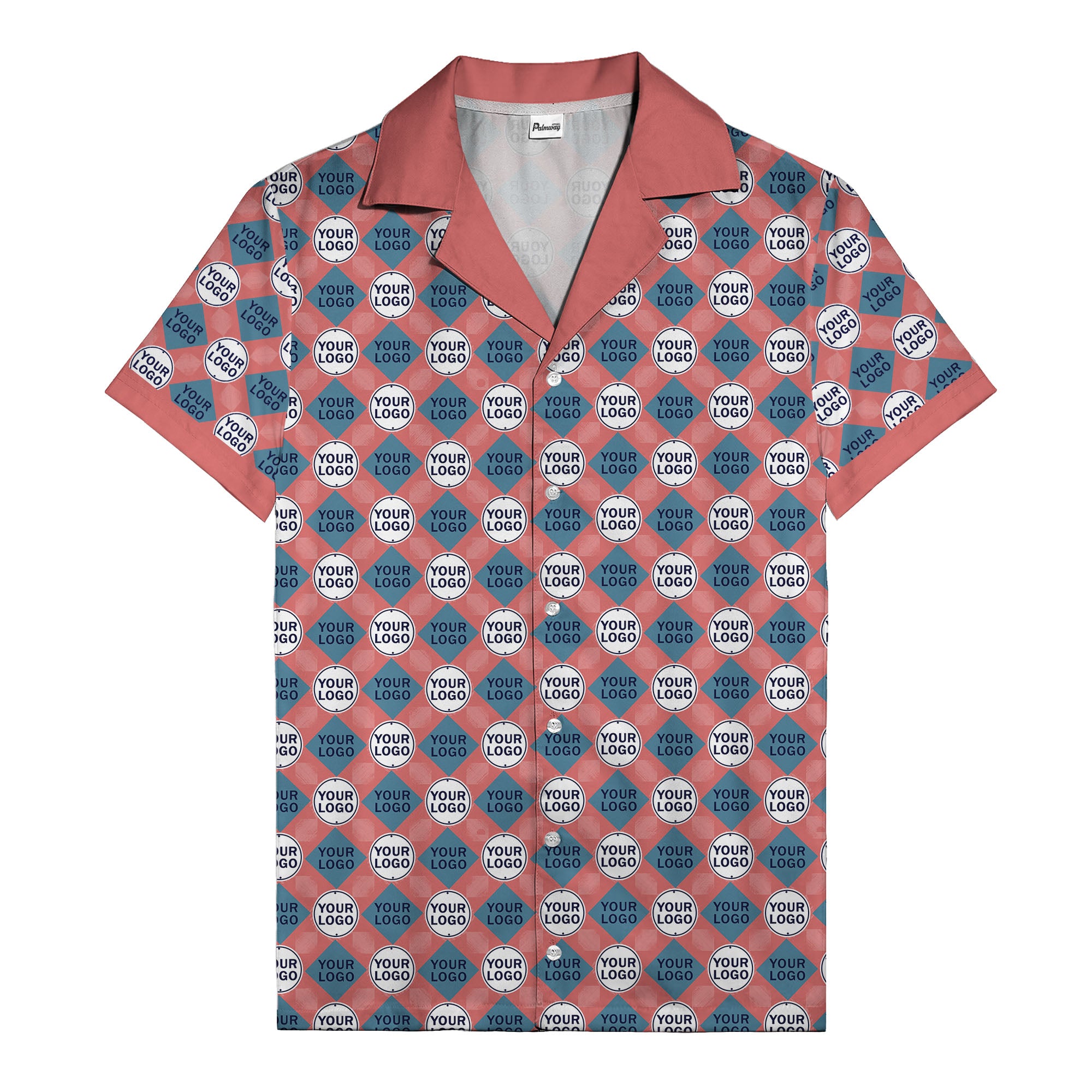 custom logo diamond grid pattern hawaiian shirt for men