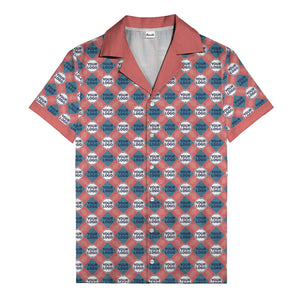 custom logo diamond grid pattern hawaiian shirt for men