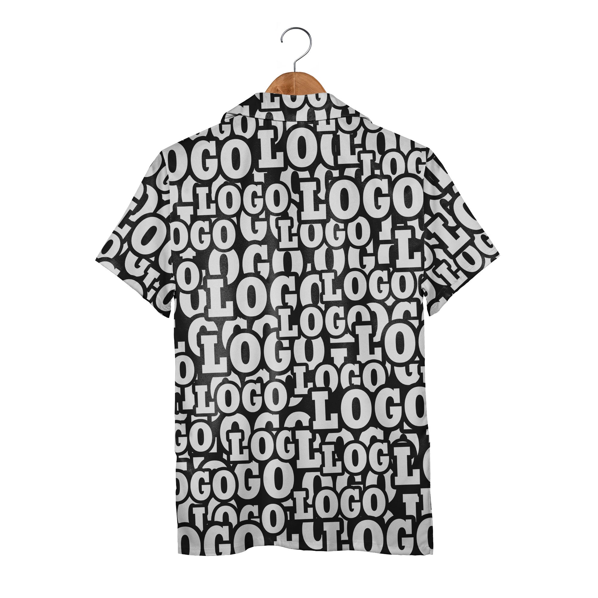 Custom Logo Hawaiian Shirt - Bold Typographic Text Repeat Black Grey Modern Print