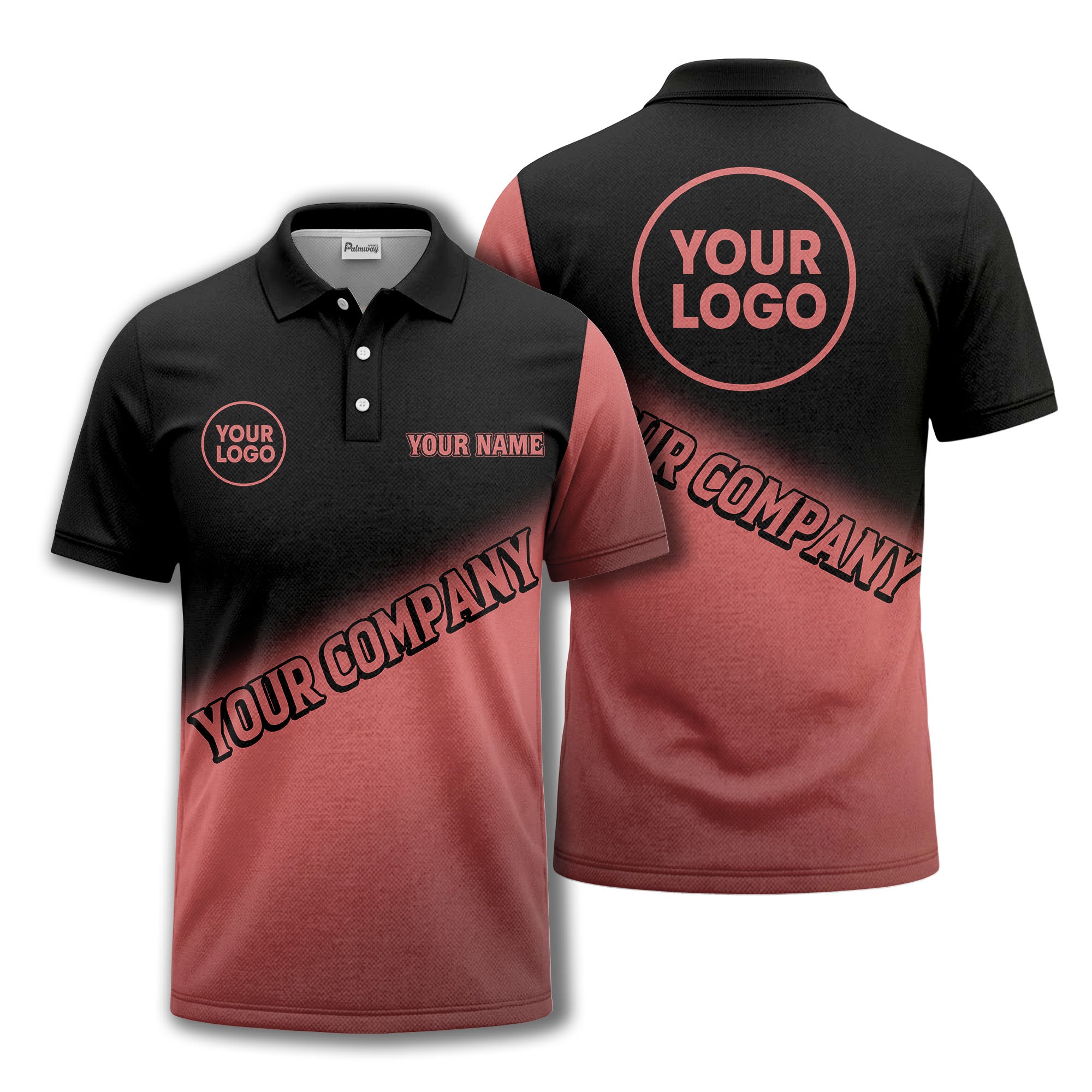 custom logo & name black white gradient corporate polo shirt