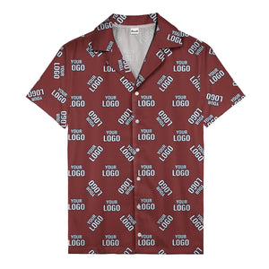 custom logo repeat navy white illustrated hawaiian shirt for personalized style