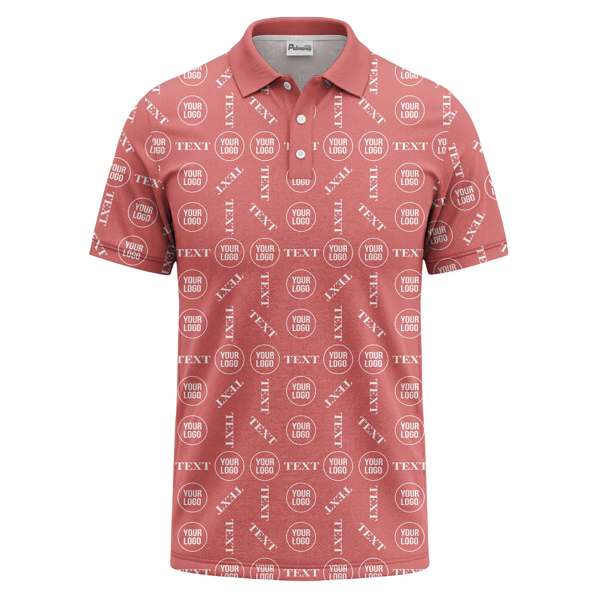 custom logo & text repeat all over print polo shirt