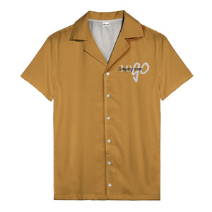 custom logo typography on solid black minimalist modern hawaiian shirt