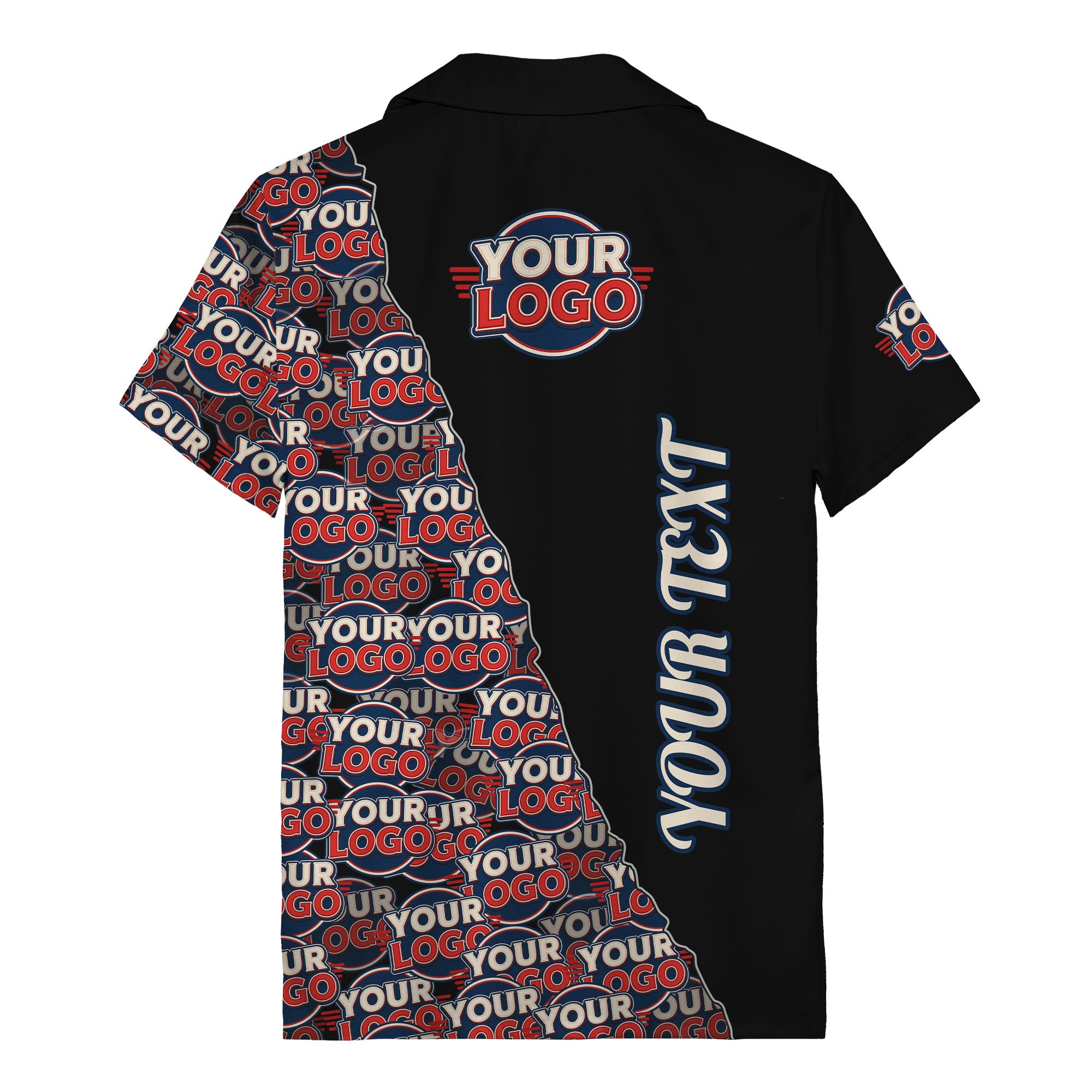 custom logo & vertical text repeat pattern hawaiian shirt
