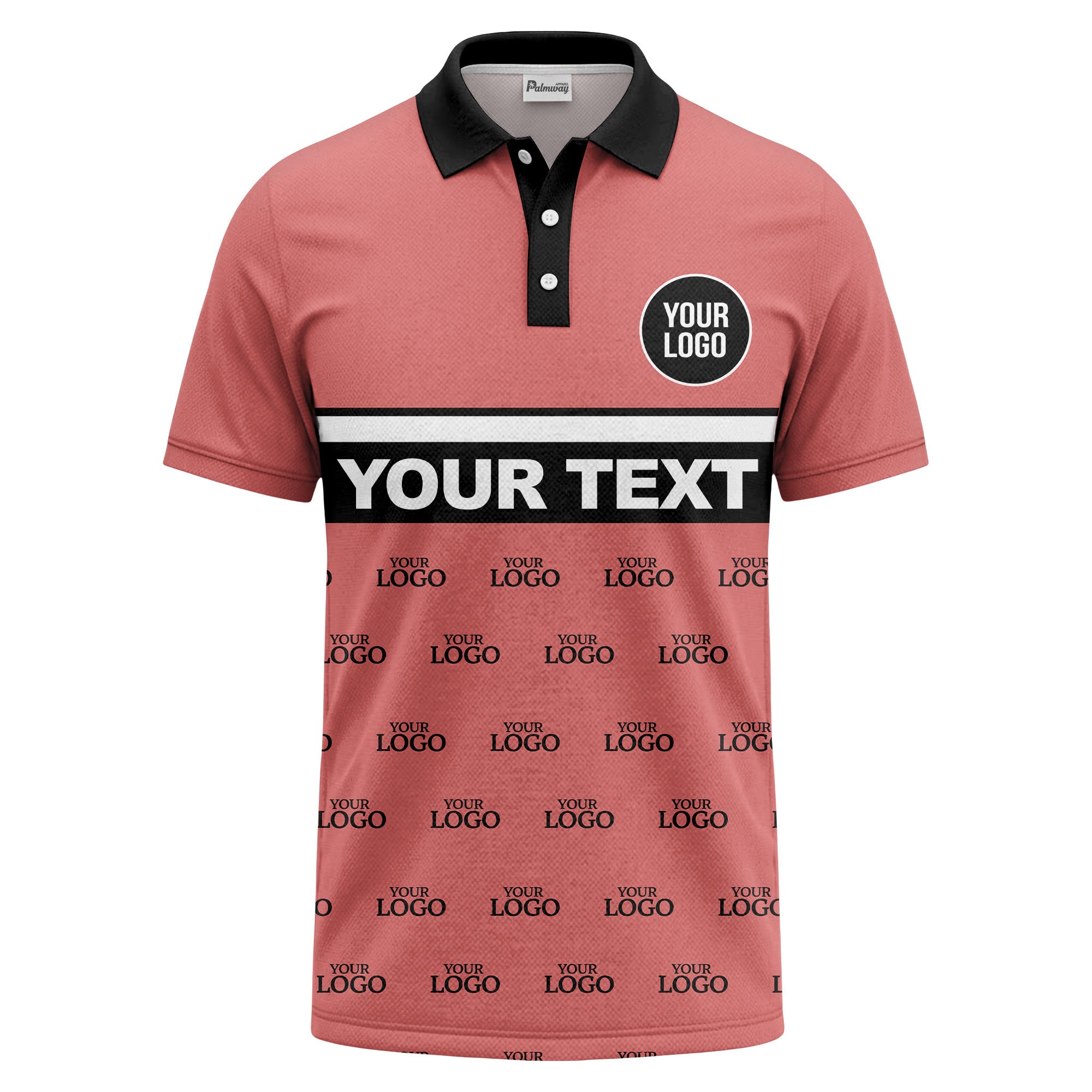 custom monogram logo repeat & text banner all over polo shirt