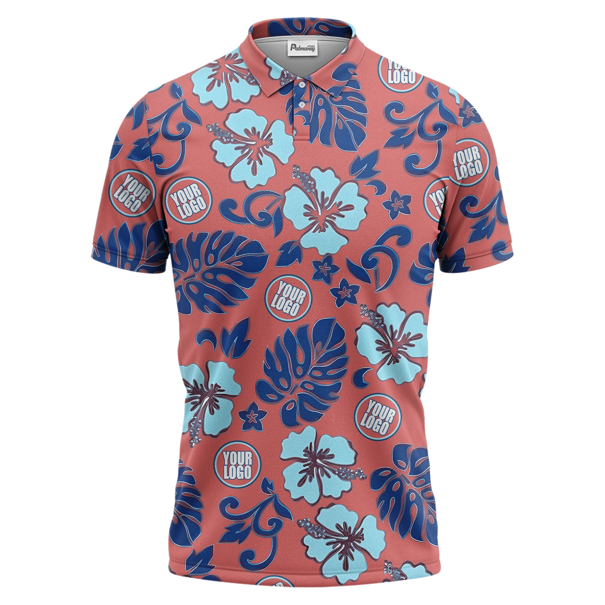 blue tropical floral polo hawaiian shirt