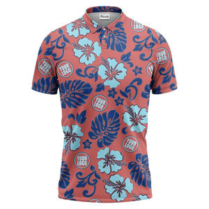blue tropical floral polo hawaiian shirt