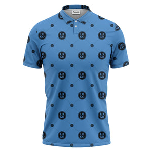 geometric logo repeating polo hawaiian shirt