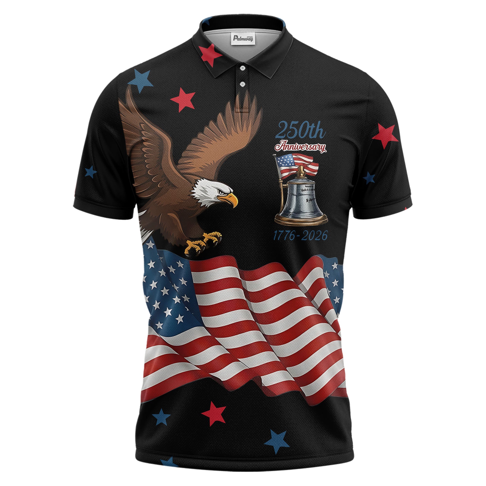 custom multi color patriotic eagle stars & stripes anniversary men's golf polo shirt