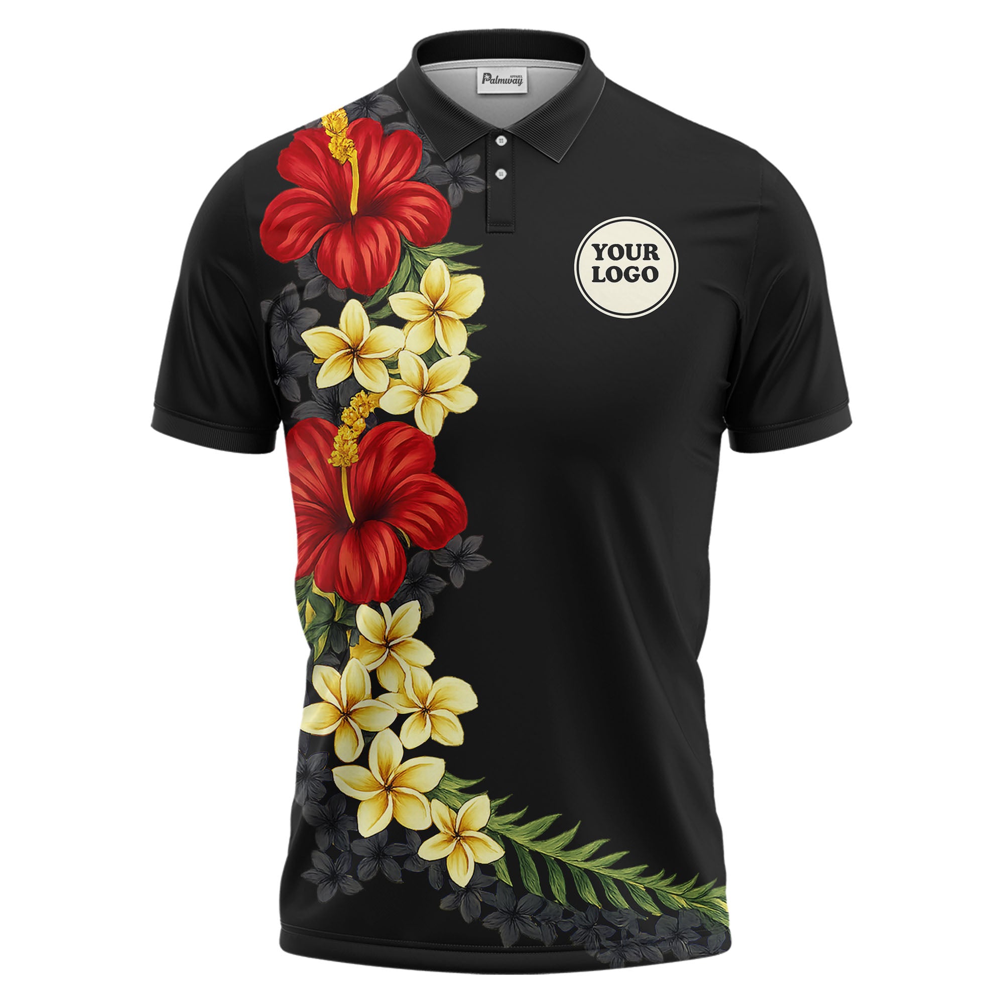 custom multi color tropical hibiscus plumeria floral golf polo shirt for men