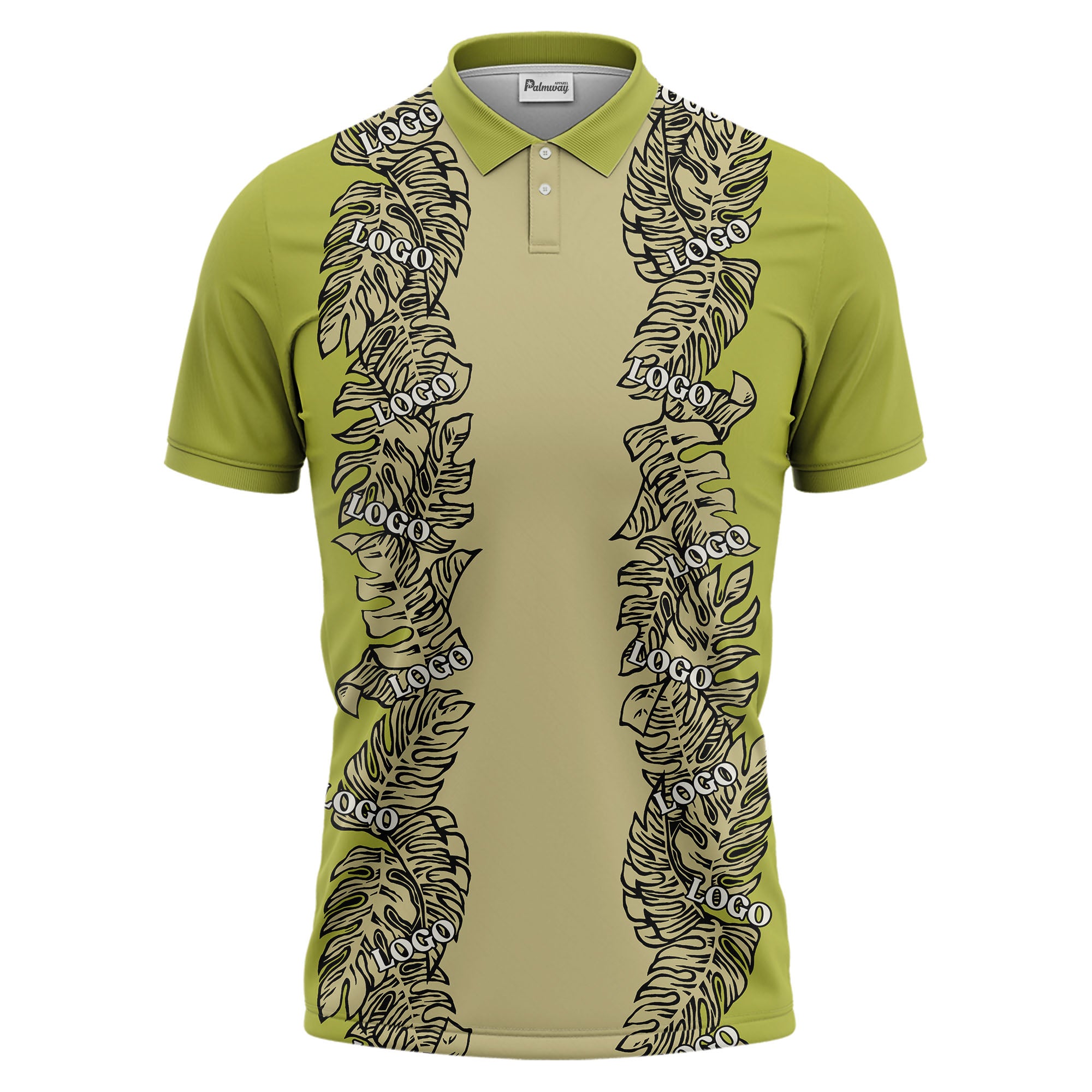 custom multi color tropical leaf patterned logo golf polo shirt for men
