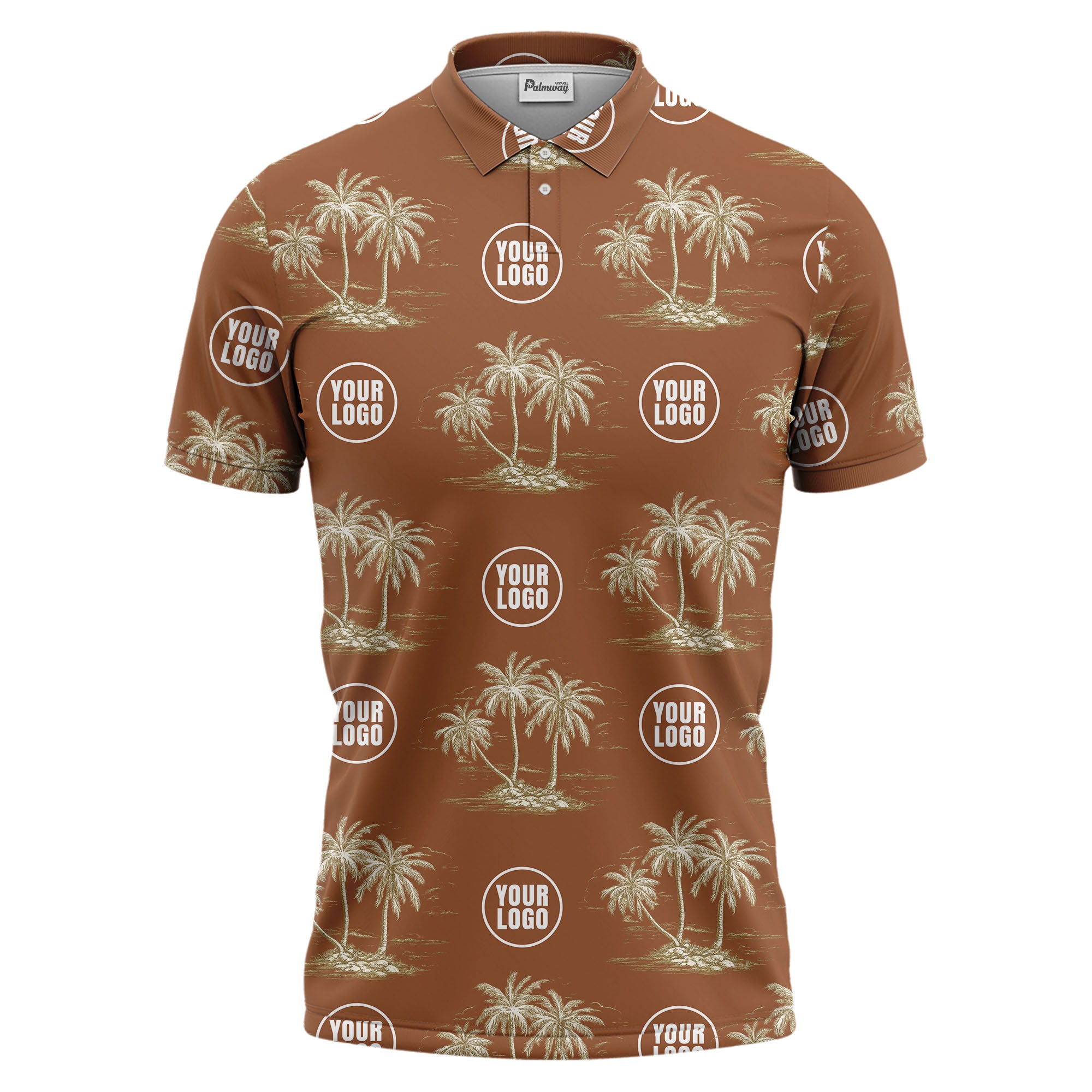 custom multi color tropical palm tree island clouds illustrated golf polo shirt for men