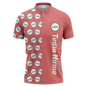 custom team logo polka dot repeat black & white polo shirt for men