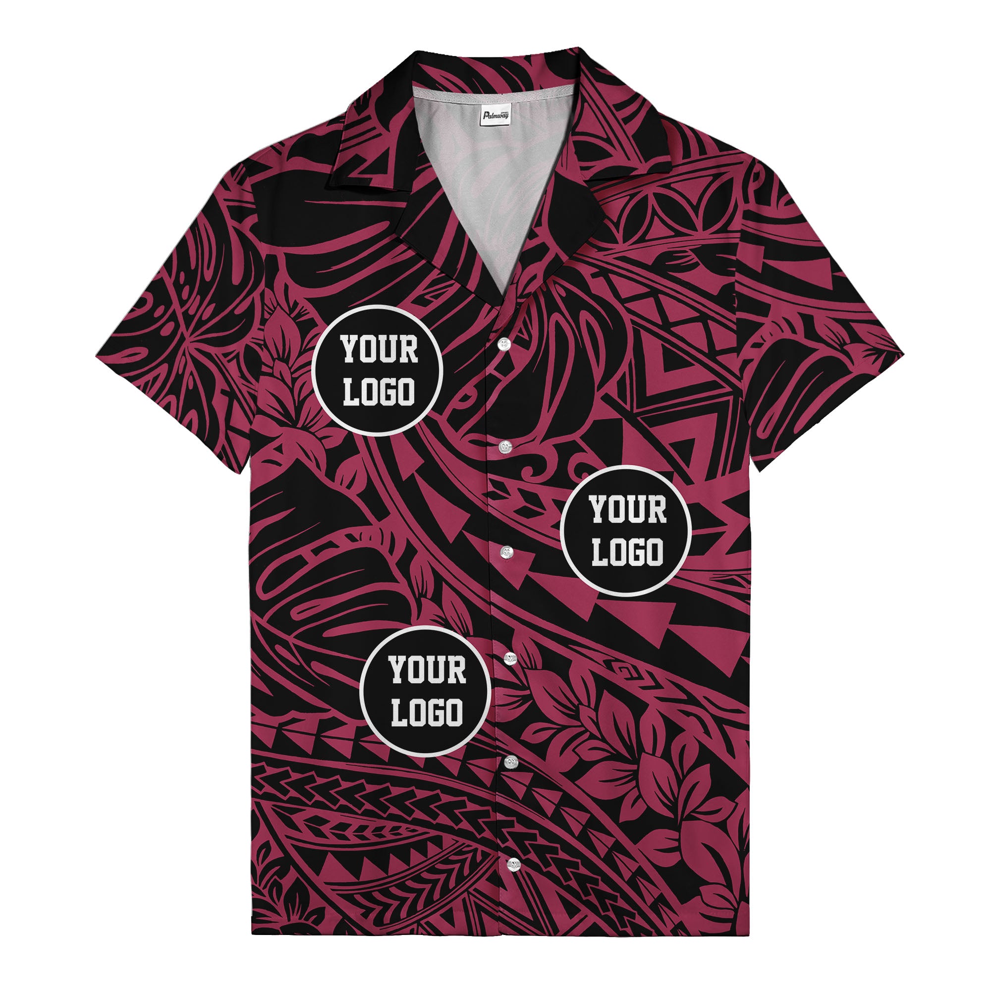 customizable logo circles pattern black hawaiian shirt for men