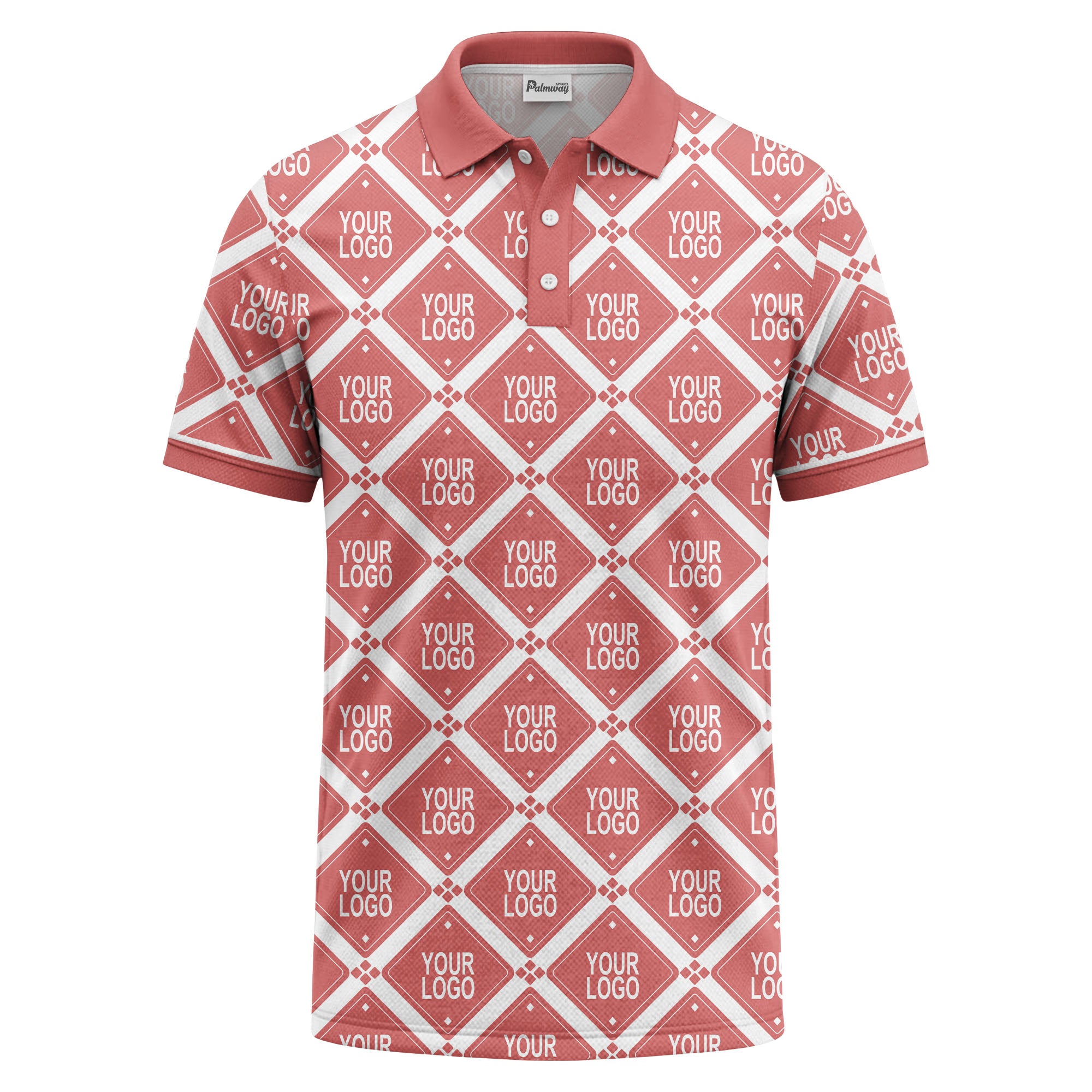 diamond grid logo repeat all over print polo shirt