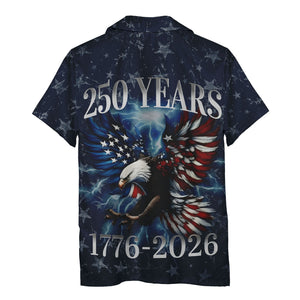 Distressed Bald Eagle Lightning Stars Patriotic Dark Blue 4th Of July Aloha Button Down Shirt Hawaii
