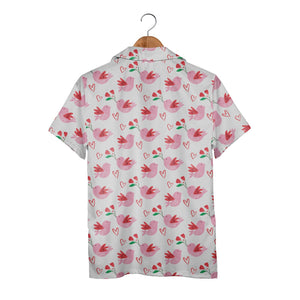 Doodle Art Hearts Hawaiian Shirt in Baby Blue with Coral and Pink Accents