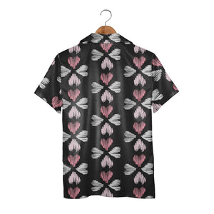 Elegant Bows and Hearts Hawaiian Shirt with Floral Branches in Dusty Rose
