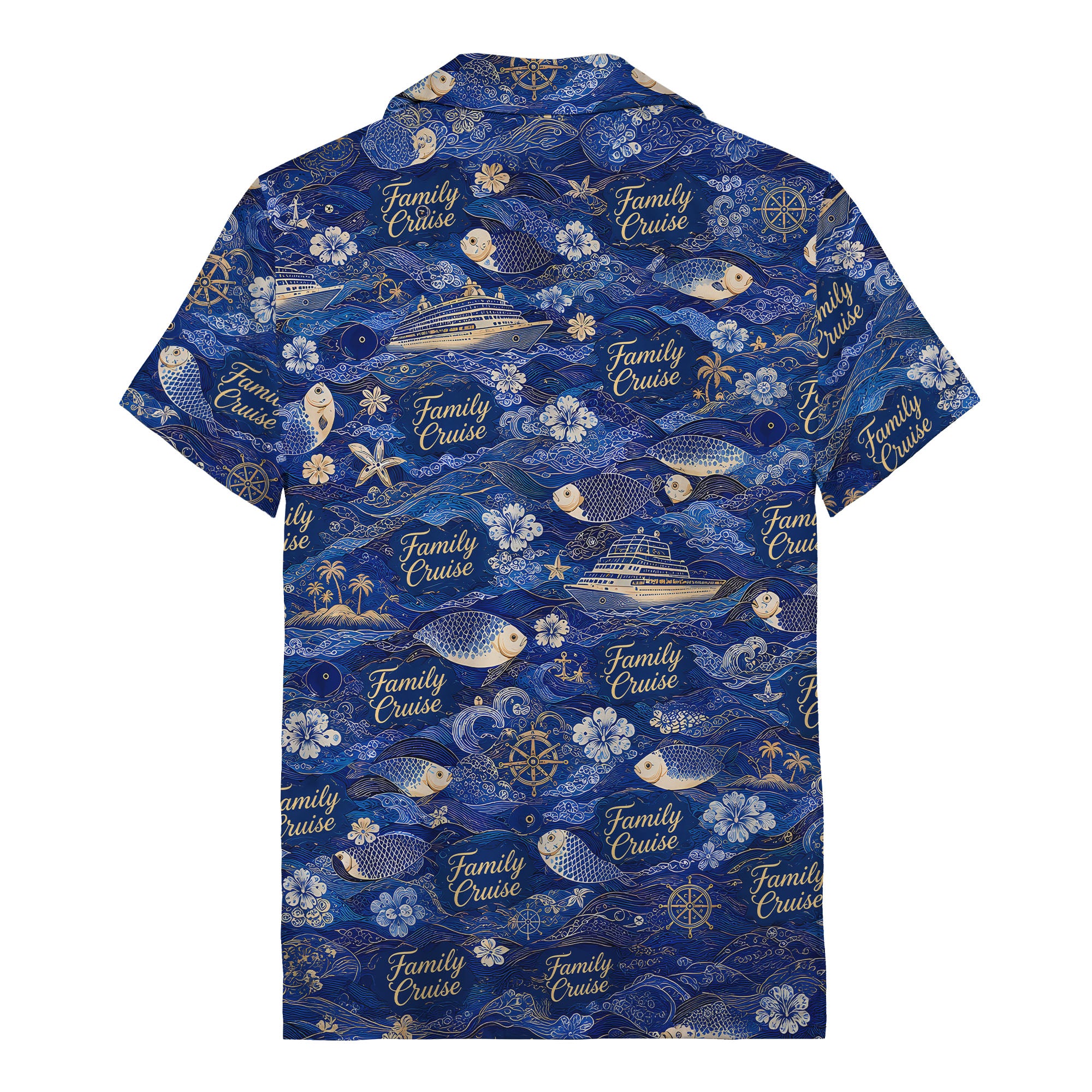 family cruise ships & leaping fish ocean waves hawaiian shirt