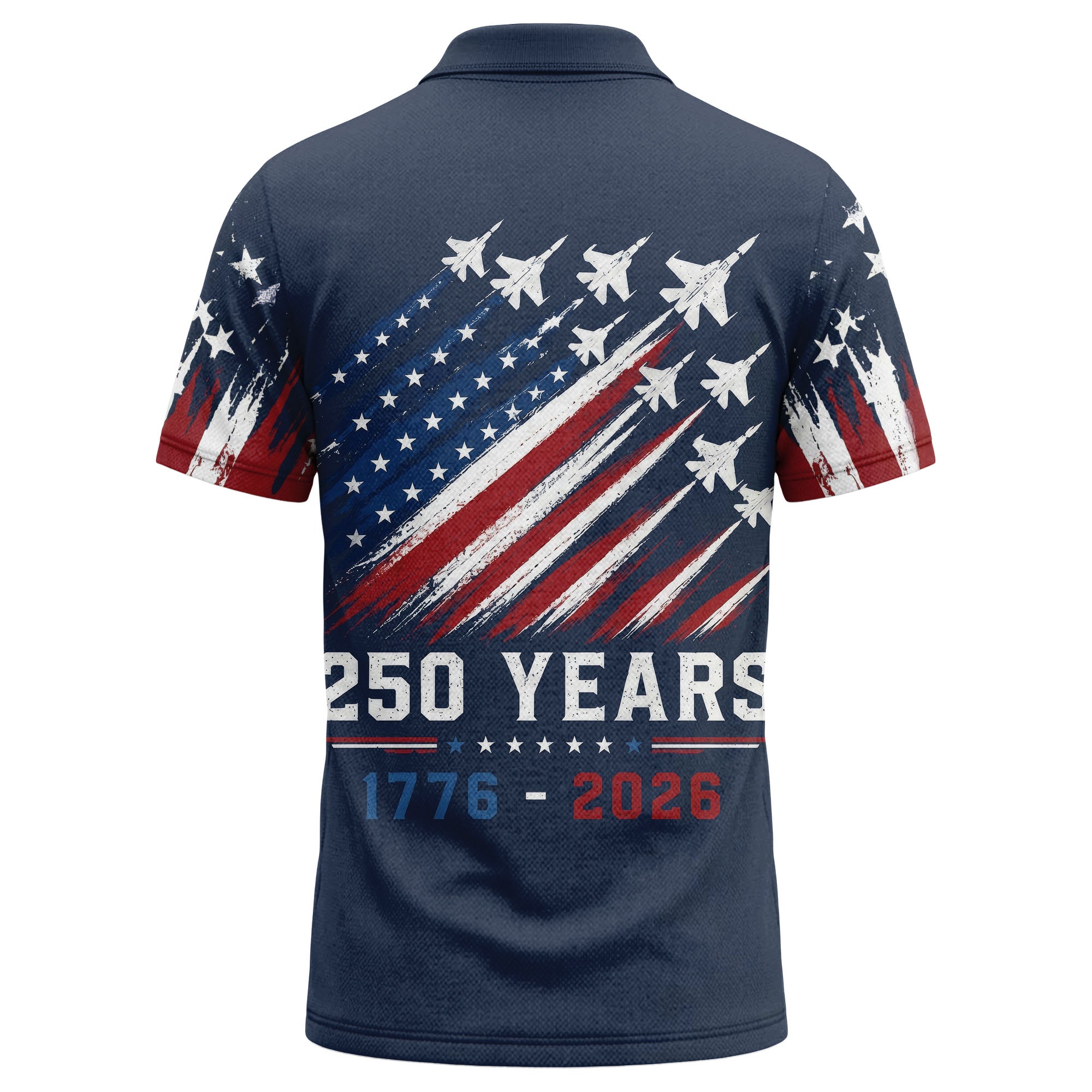 fighter jets & stars diagonal american flag patriotic navy blue polo shirt