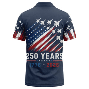 fighter jets & stars diagonal american flag patriotic navy blue polo shirt