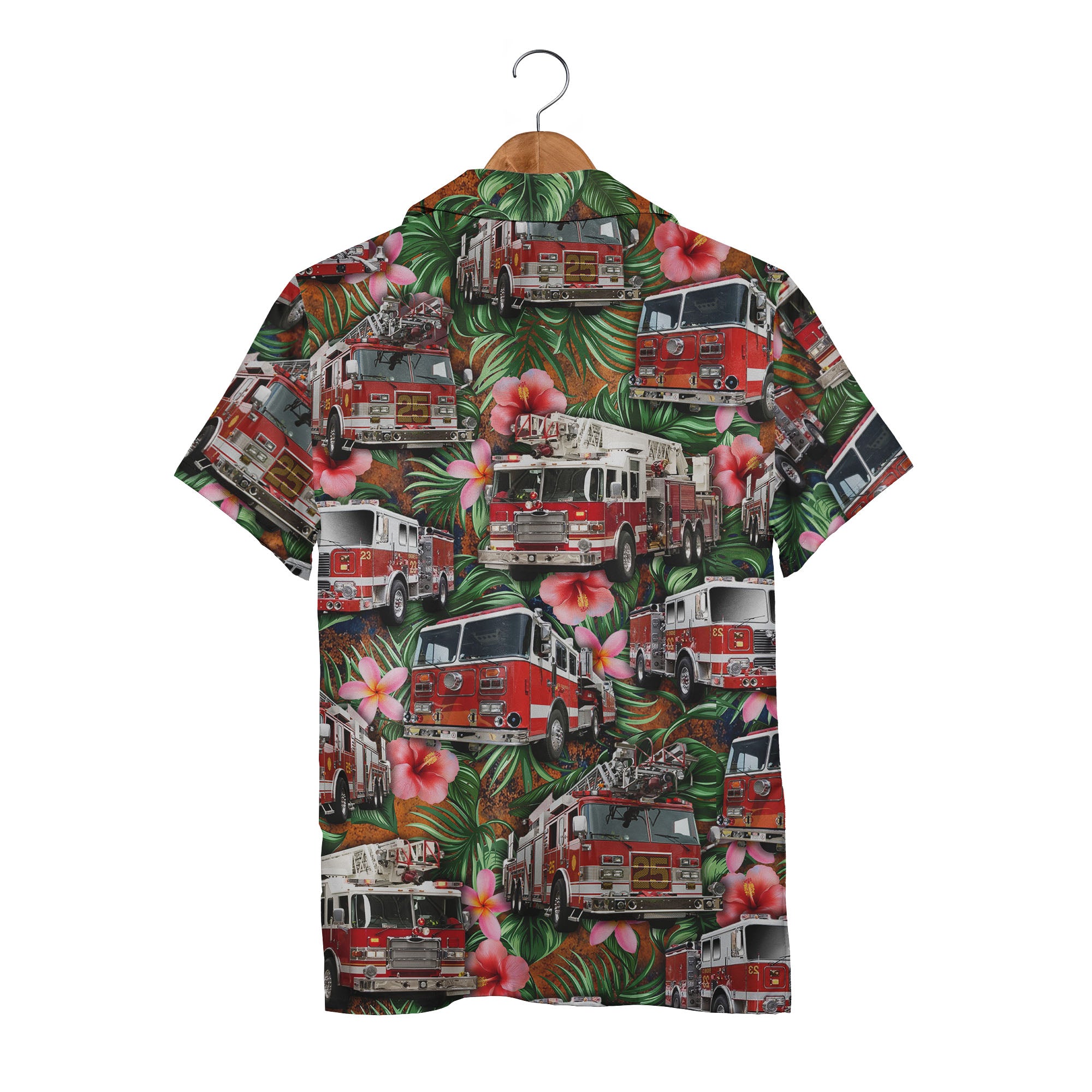 Fire Truck Surf Rescue Tropical Aloha Shirt With Palm Hibiscus For Men Hawaiian Shirt