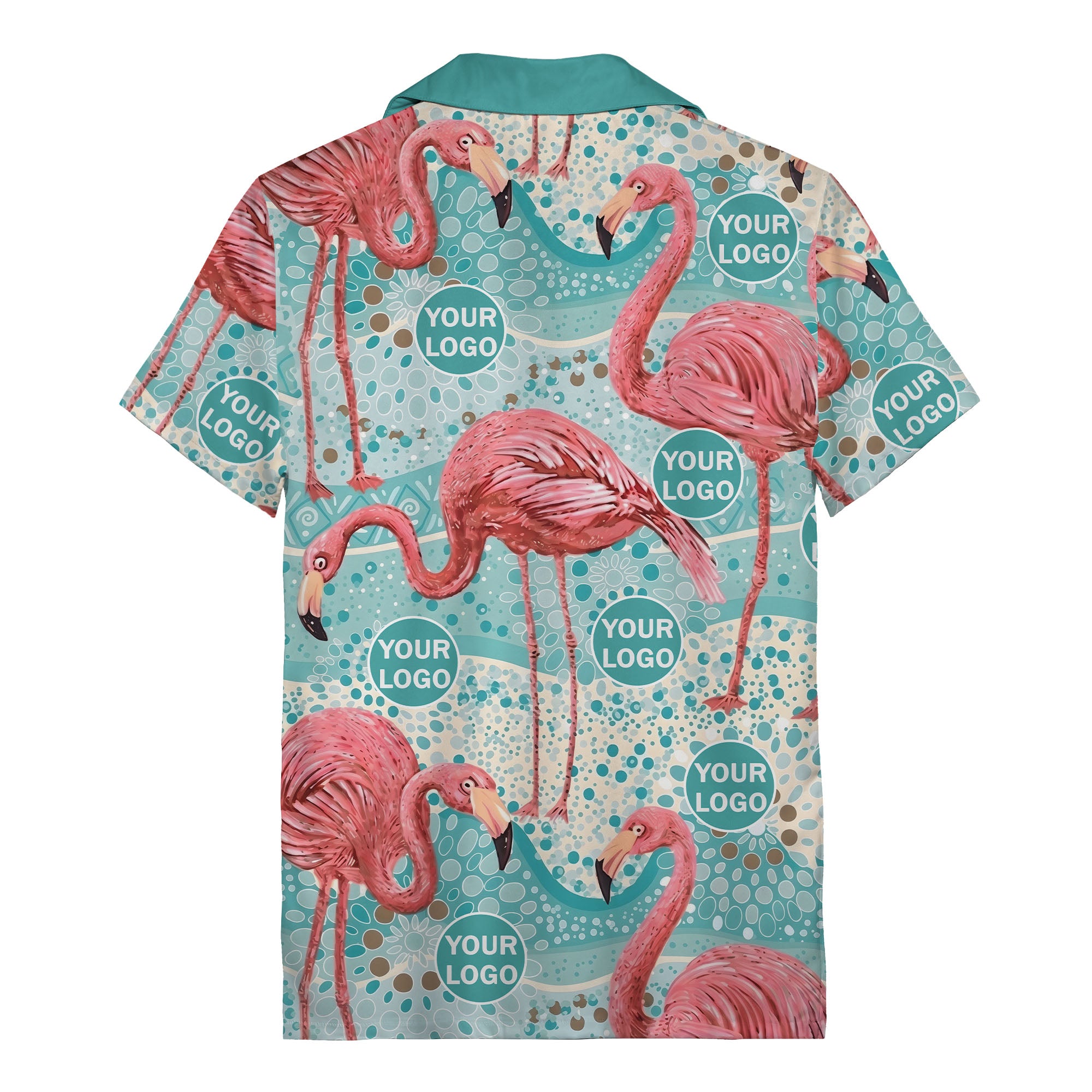 flamingo watercolor paradise pink birds teal circles hawaiian shirt