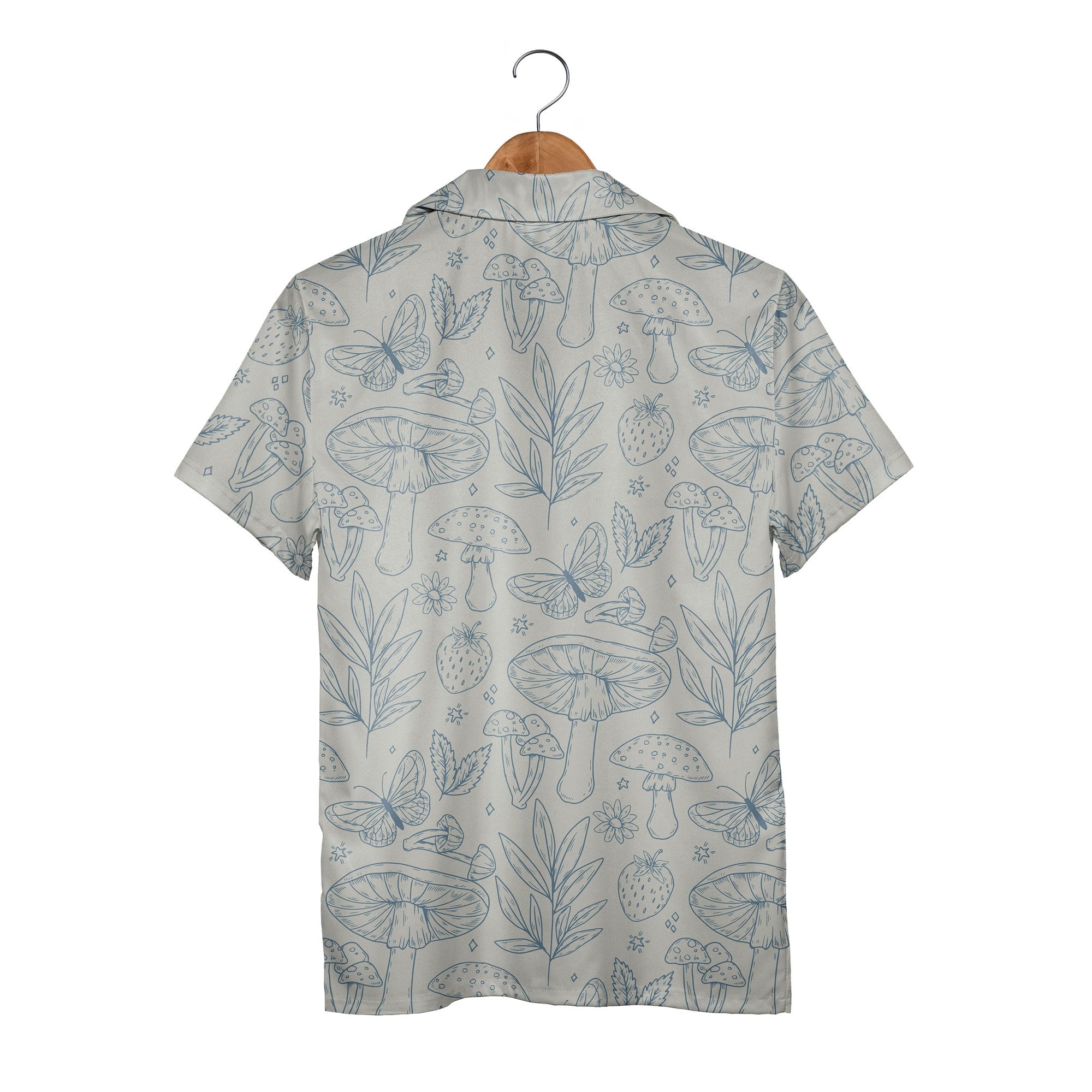 Fuchsia and Cyan Doodle Mushroom Hawaiian Shirt on Navy Blue