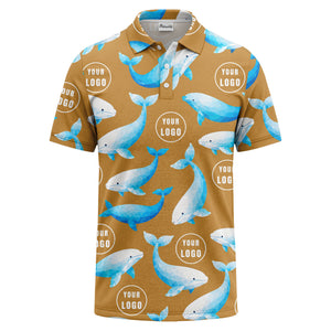 geometric beluga whale repeat & custom logo circles polo shirt
