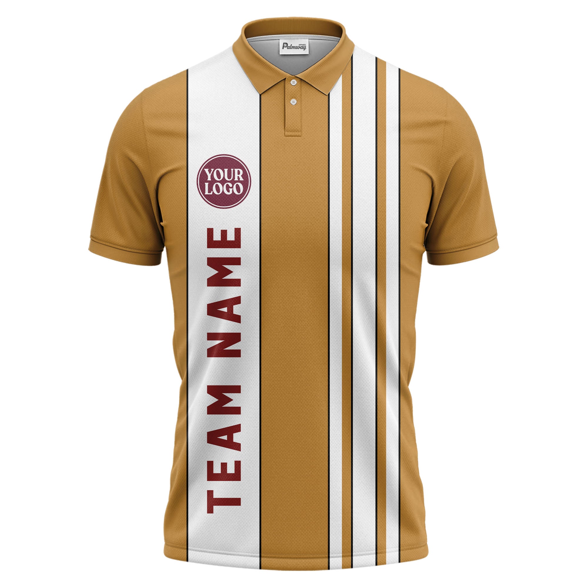 Geometric Maroon Black White Striped Team Polo Shirt With Custom Text Panel