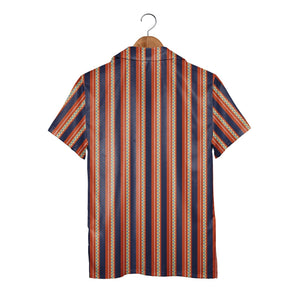 Geometric Triangle Stripe Hawaiian Shirt Navy Burnt Orange White