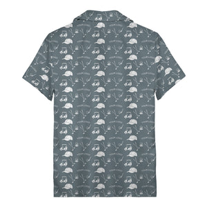 Golf Course Fairway Toile Hawaiian Shirt With Carts Clubs Balls Caps Aloha Button Down