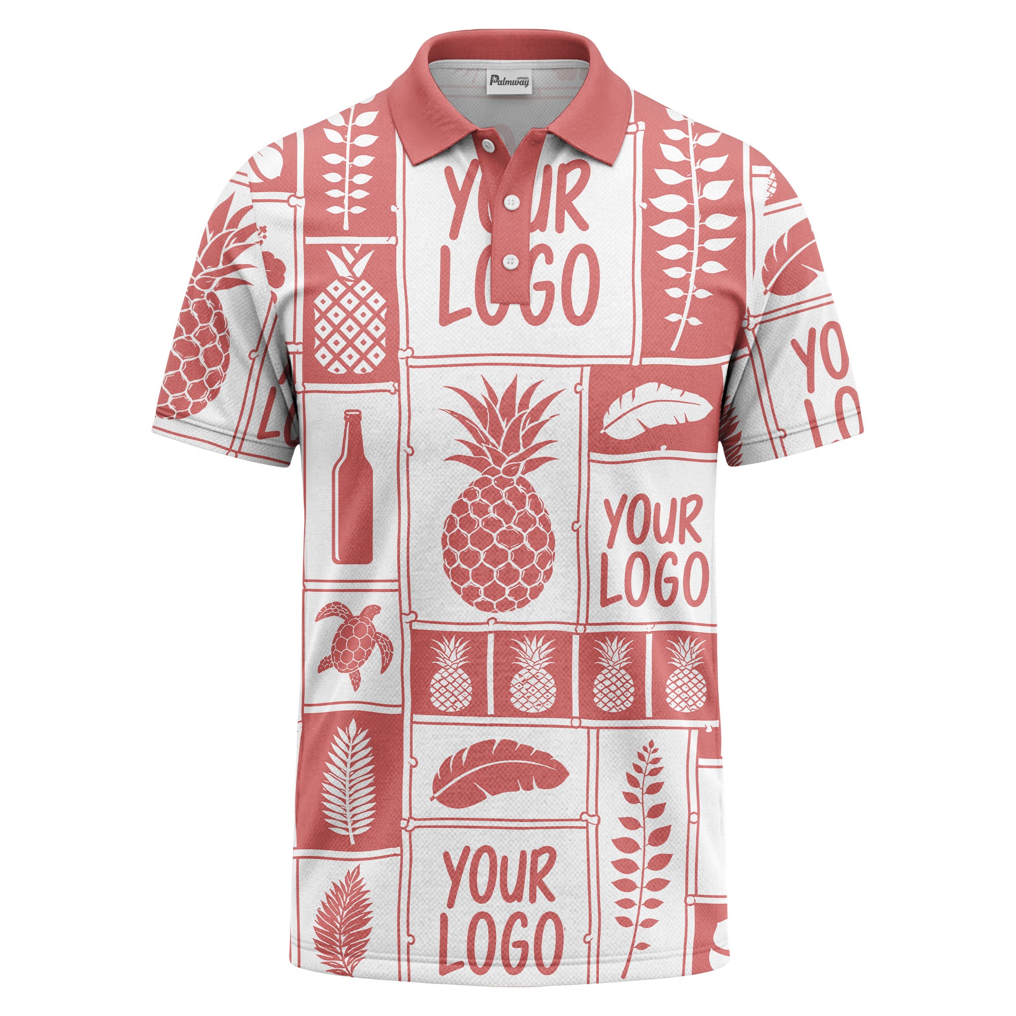 graphic pineapple & palm leaf repeat polo shirt for men