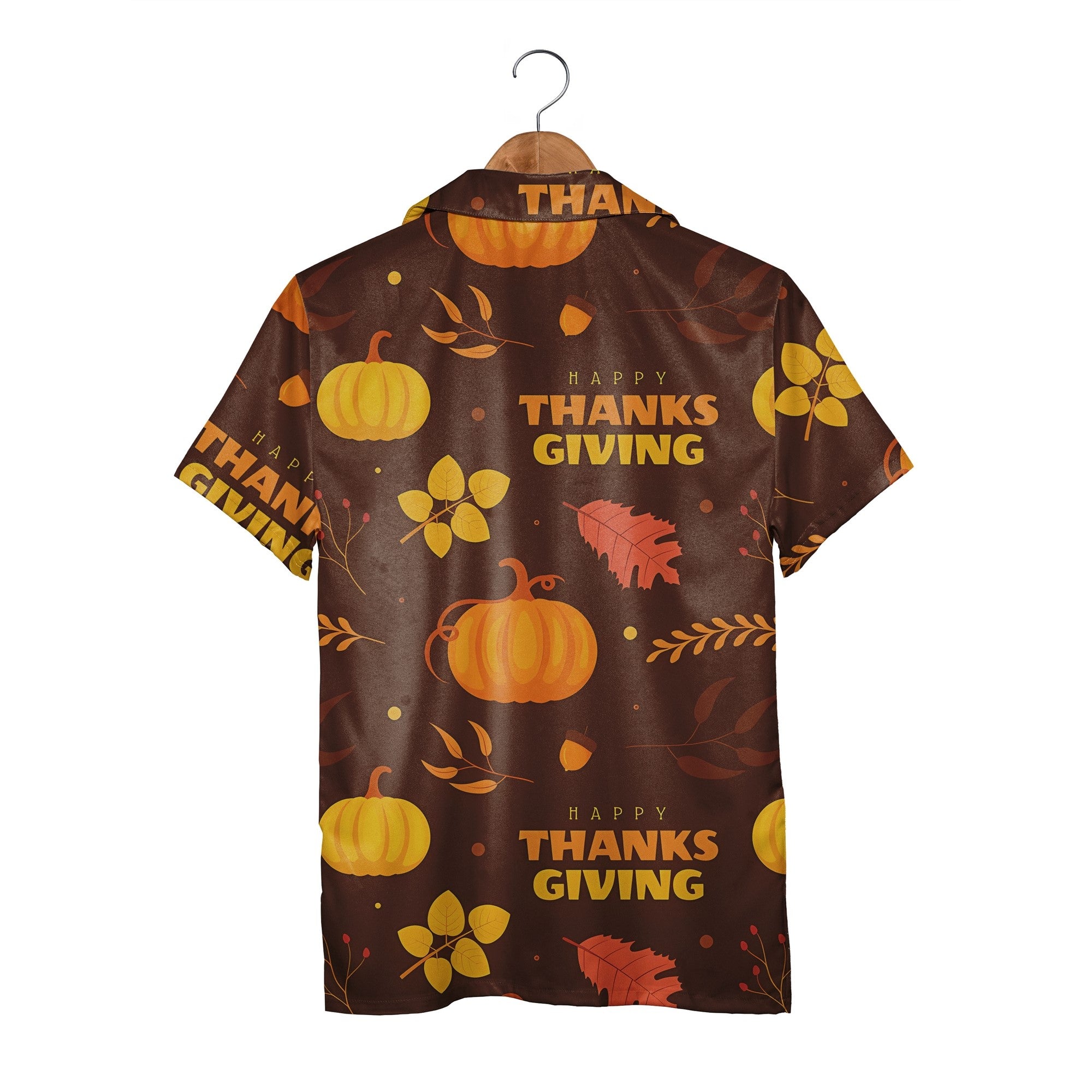 Happy Thanksgiving Hawaiian Shirt with Rustic Pumpkins and Oak Leaves