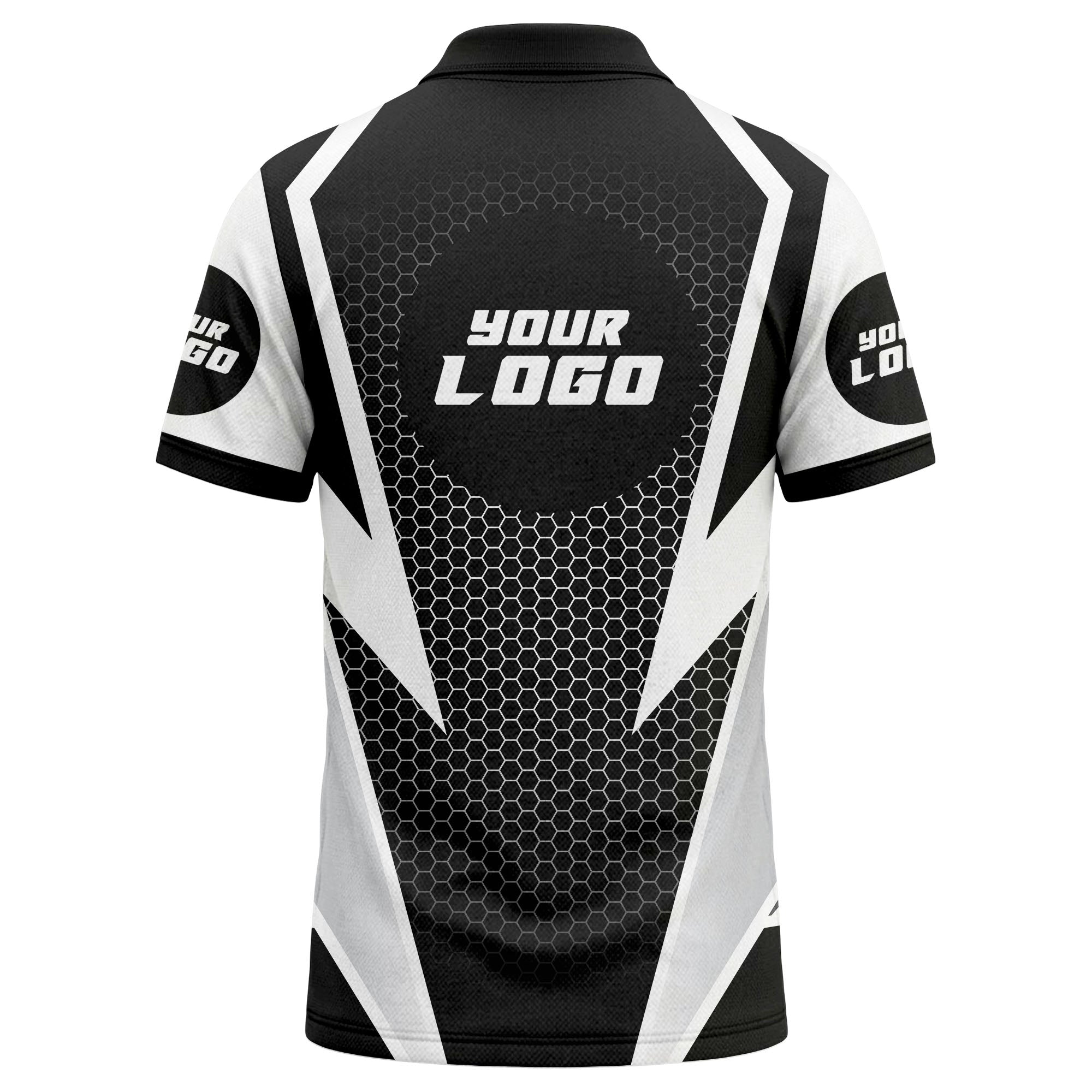 hexagonal grid geometric lines modern tech-inspired polo shirt
