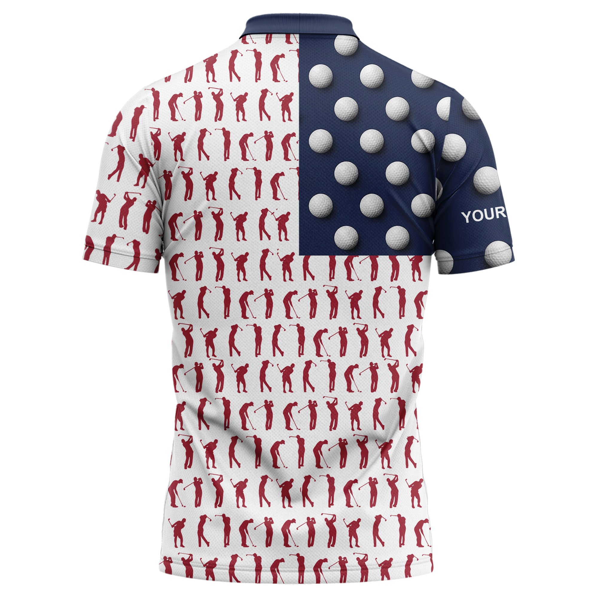 Illustrated Golf Balls and Swinging Golfers Repeating Pattern Polo Shirt