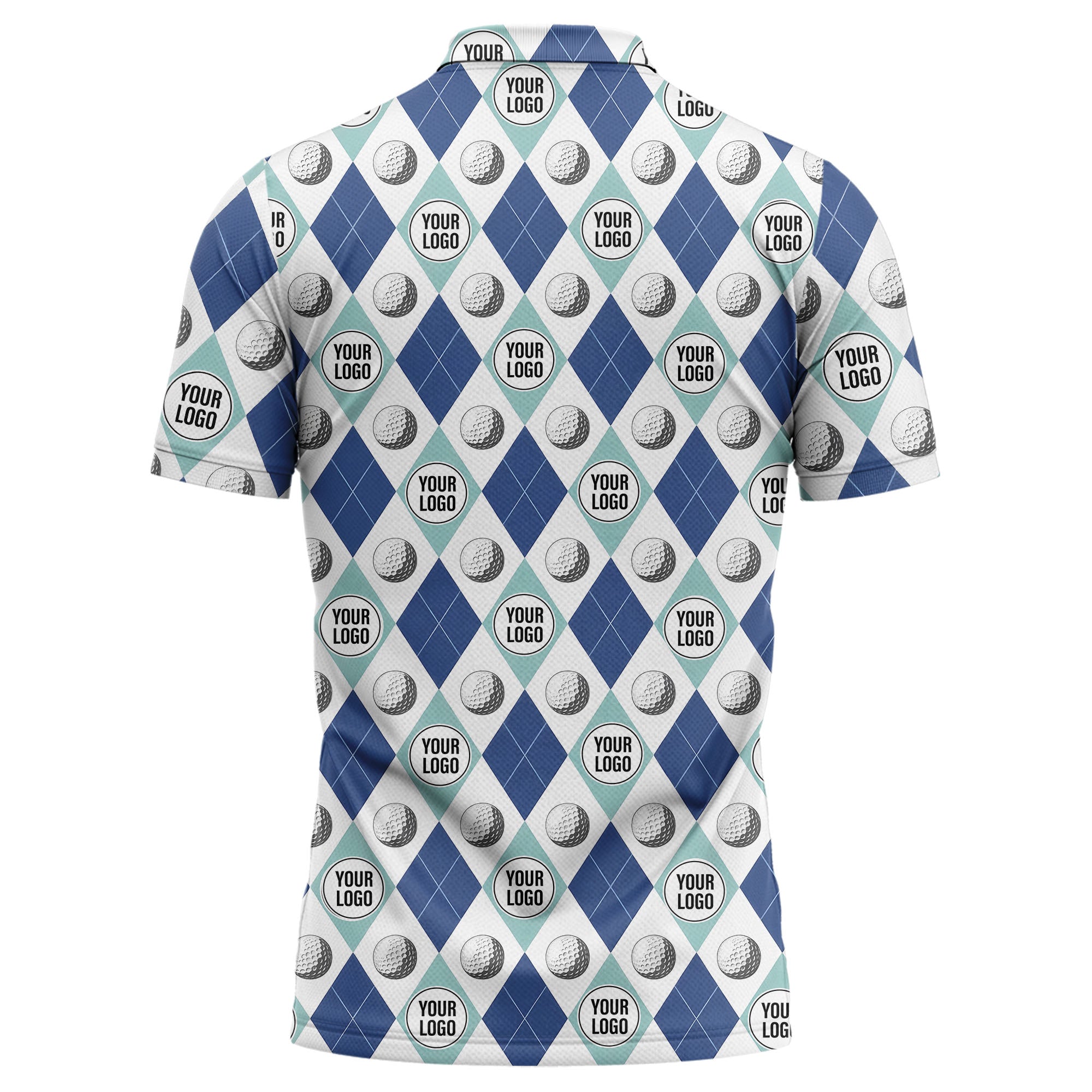 Illustrated Golf Balls Geometric Repeat Polo Shirt for Sporty Links Style