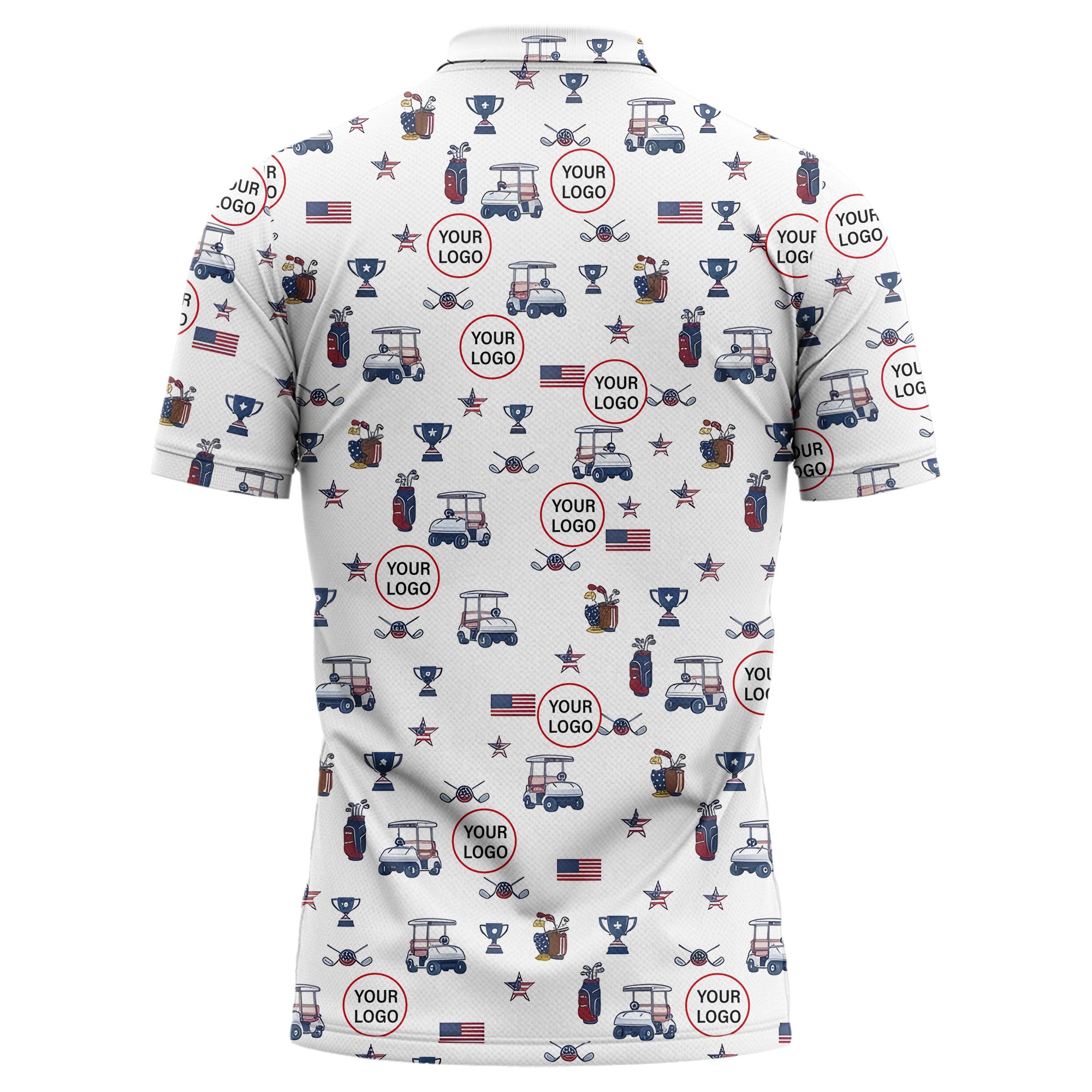 illustrated golf cart trophy flag polo shirt for men