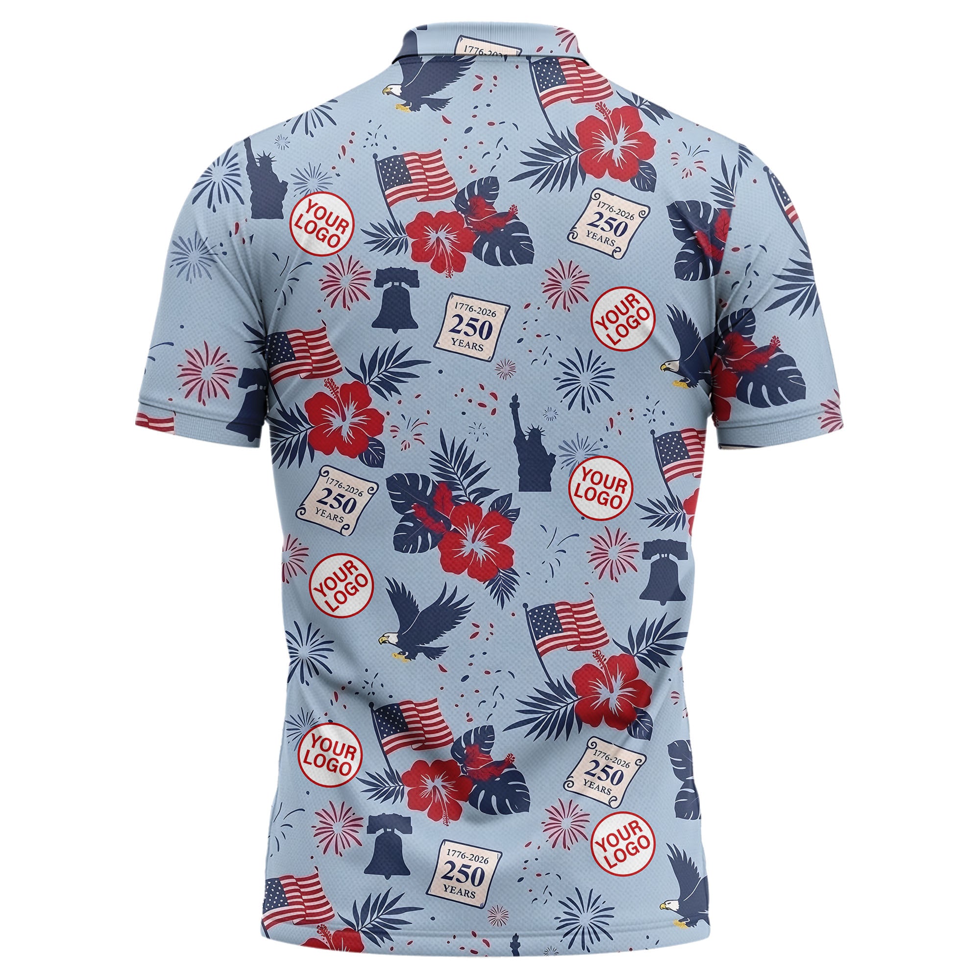 illustrated patriotic floral eagle flag polo shirt for men