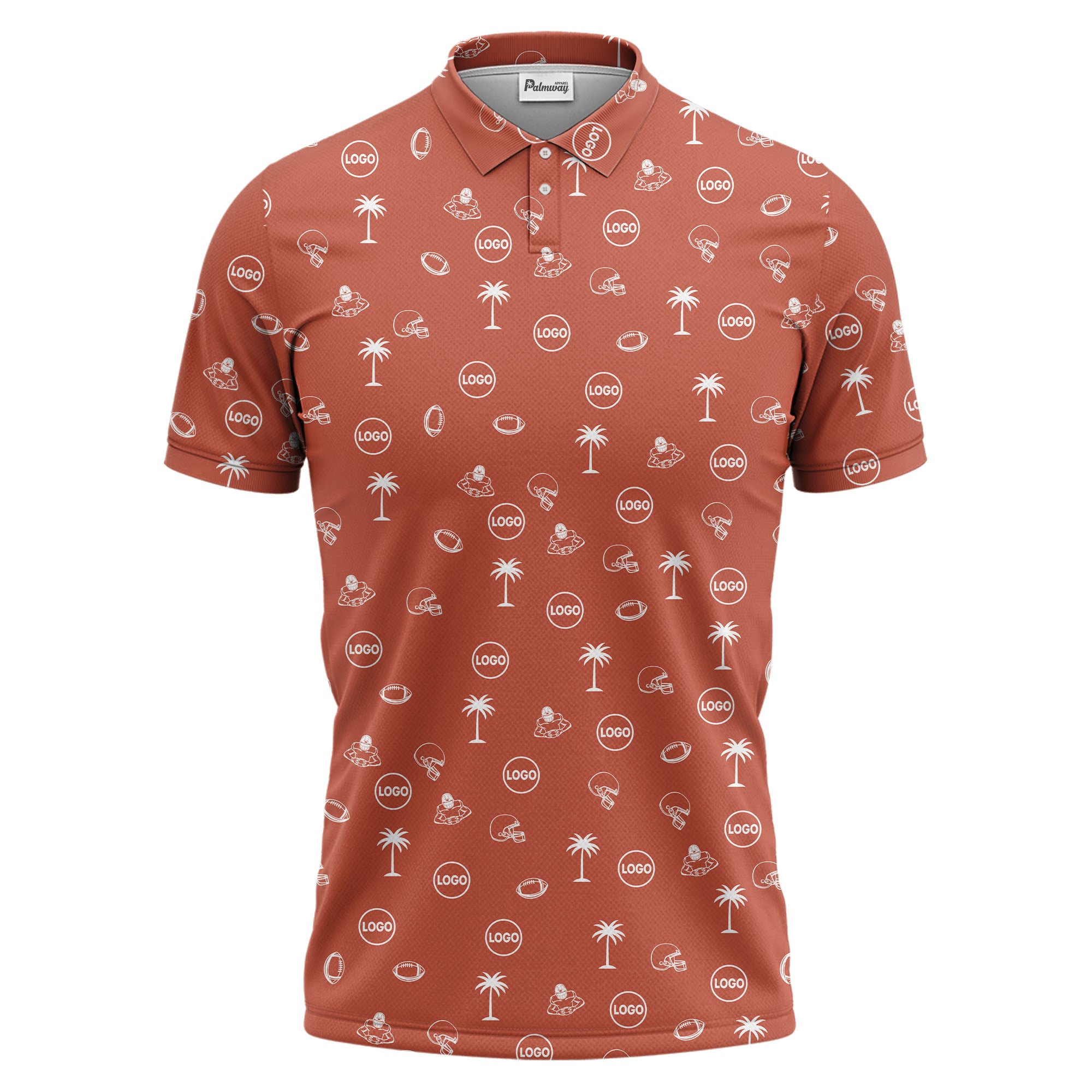 Illustrated Tropical Football Palm Tree Repeat Polo Shirt For Game Day