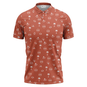 Illustrated Tropical Football Palm Tree Repeat Polo Shirt For Game Day