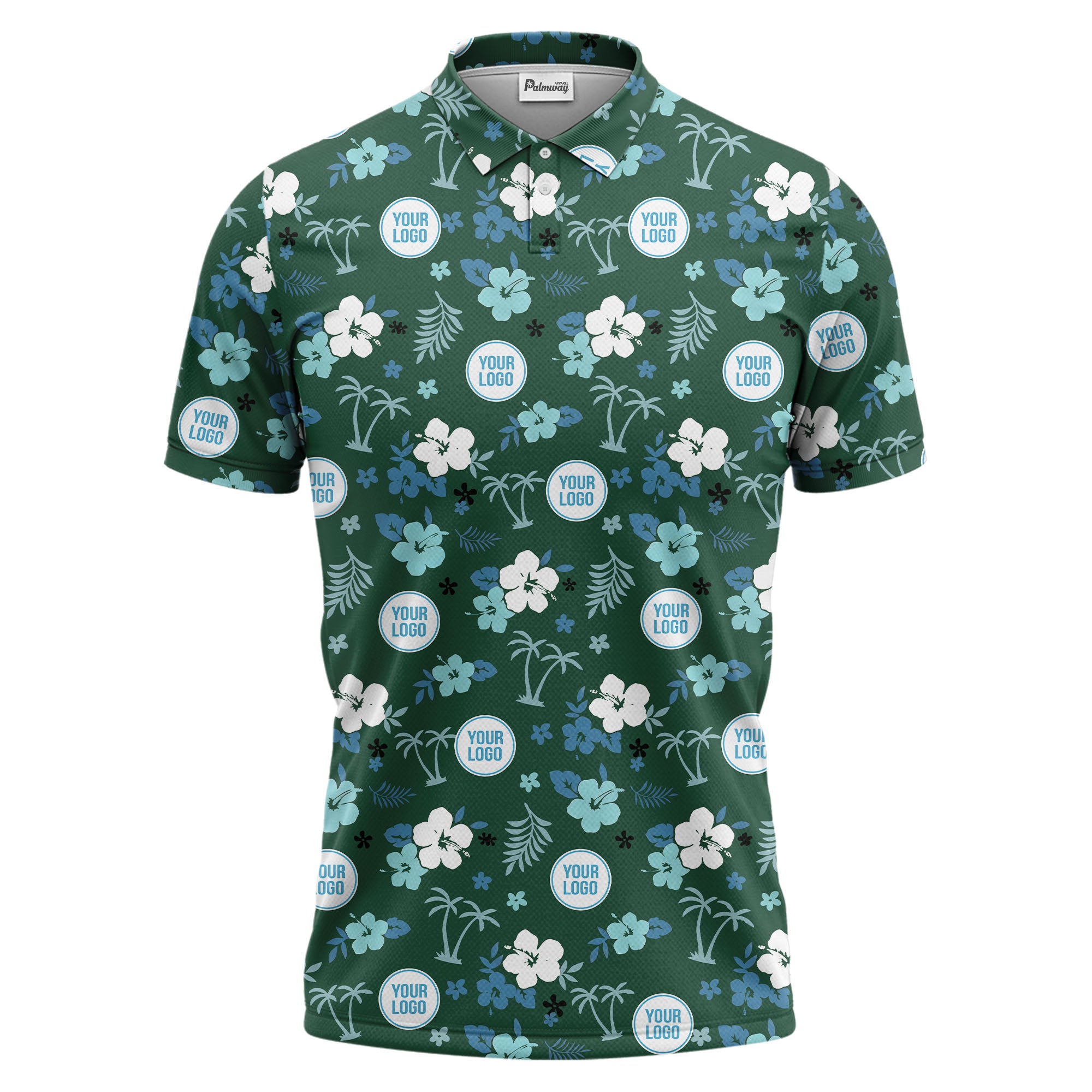 Illustrated Tropical Palm & Hib Floral Polo Shirt For Summer Vacations