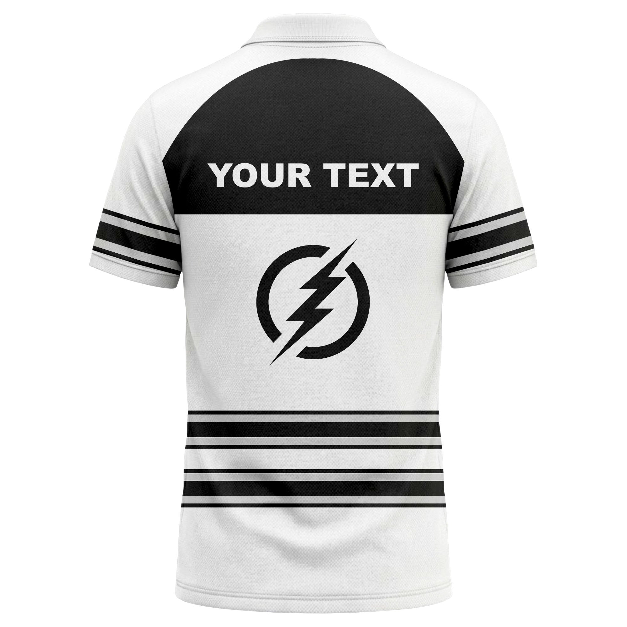 lightning bolt emblem & stripes corporate polo shirt