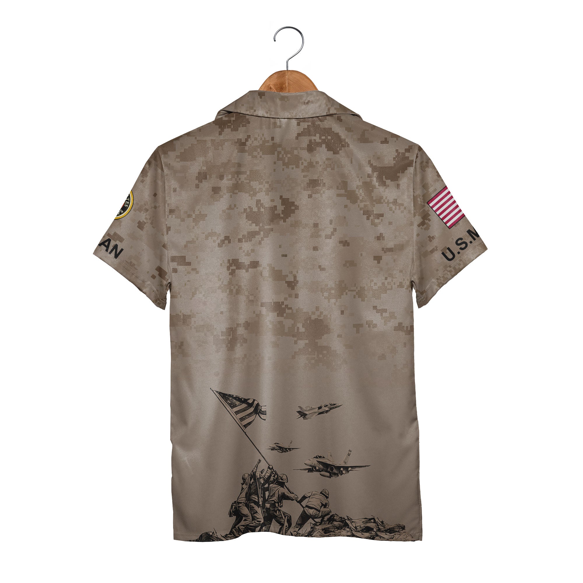Marine Corps Veteran Camo Hawaiian Shirt - Eagle Globe Anchor Patriotic Design