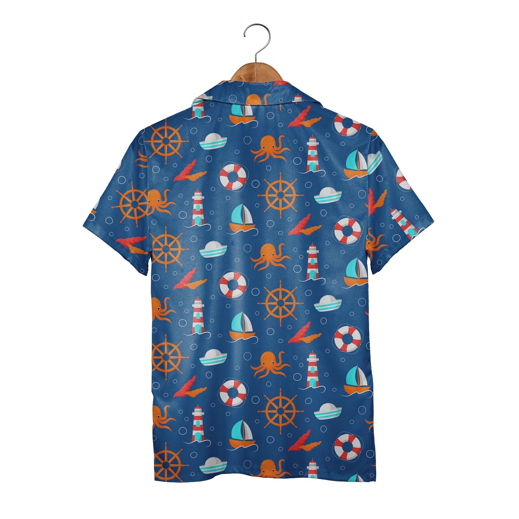 Maritime Adventure Hawaiian Shirt with Octopus and Lighthouse Motifs