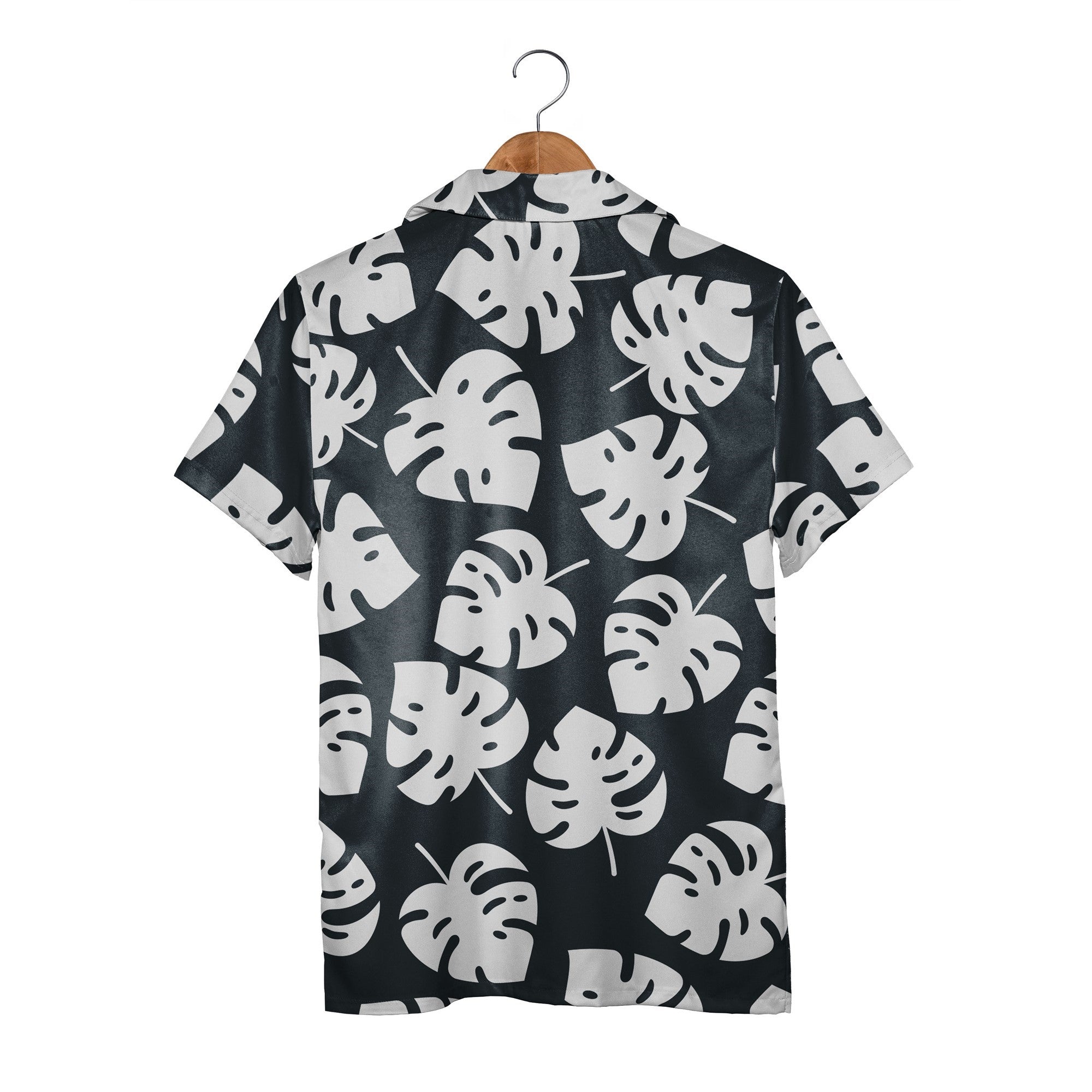 Midnight Blue Monstera Hawaiian Shirt with Clean White Design