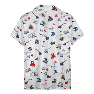 miniature golf carts clubs & flags illustrated hawaiian shirt for men