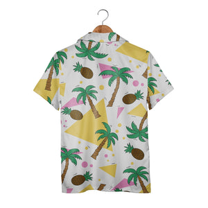 Mint Green Tropical Pineapple Coconut Hawaiian Shirt with Monstera and Hibiscus