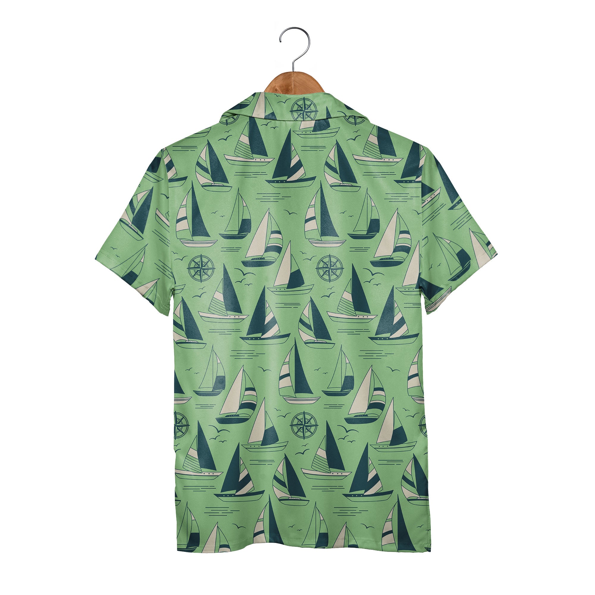 Mint Teal Sailboat & Compass Hawaiian Shirt – Nautical Ocean Sailing Print